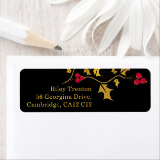 Christmas golden holly red berries black graphic