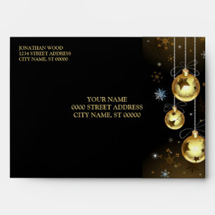 Christmas Golden Ornaments Shiny Stars Black Envelope