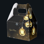 Christmas Golden Ornaments Shiny Stars Black Favor Box<br><div class="desc">Christmas Golden Ornaments Shiny Stars Black Favour Boxes. Unique,  beautiful,  stylish design. Easy to be personalized. Font style,  size and colours can be changed. Matching items available.</div>