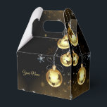 Christmas Golden Ornaments Shiny Stars Black Favor Box<br><div class="desc">Christmas Golden Ornaments Shiny Stars Black Favour Boxes. Unique,  beautiful,  stylish design. Easy to be personalized. Font style,  size and colours can be changed. Matching items available.</div>