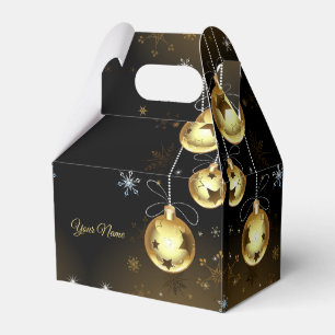 Christmas Golden Ornaments Shiny Stars Black Favor Box
