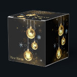 Christmas Golden Ornaments Shiny Stars Black Favor Box<br><div class="desc">Christmas Golden Ornaments Shiny Stars Black Favour Boxes. Unique,  beautiful,  stylish design. Easy to be personalized. Font style,  size and colours can be changed. Matching items available.</div>