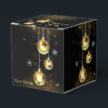 Christmas Golden Ornaments Shiny Stars Black Favor Box<br><div class="desc">Christmas Golden Ornaments Shiny Stars Black Favour Boxes. Unique,  beautiful,  stylish design. Easy to be personalized. Font style,  size and colours can be changed. Matching items available.</div>
