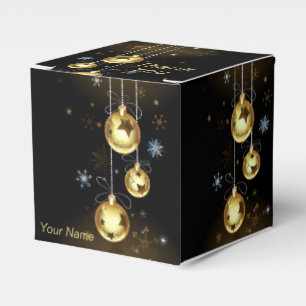 Christmas Golden Ornaments Shiny Stars Black Favor Box