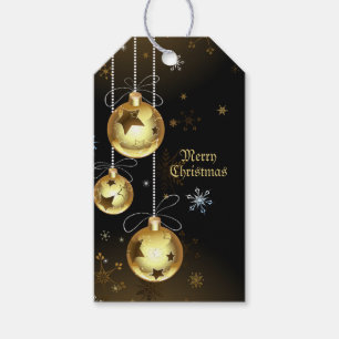 Christmas Golden Ornaments Shiny Stars Black Gift Tags