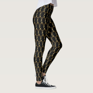 Christmas Golden Ornaments Shiny Stars Black Leggings