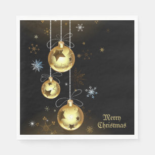 Christmas Golden Ornaments Shiny Stars Black Napkin