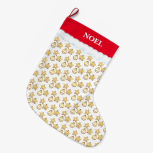 Christmas Golden Pattern on White & Red Large Christmas Stocking