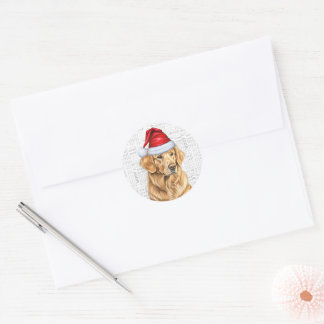 Christmas Golden Retriever and Woof Art Dog Lover Classic Round Sticker