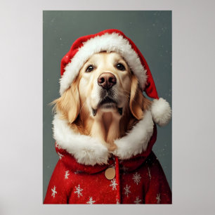 Christmas Golden Retriever Art Print, Holiday Dog Poster