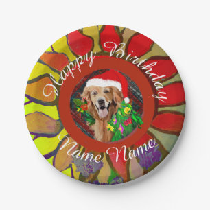 Christmas Golden Retriever Birthday Paper Plate