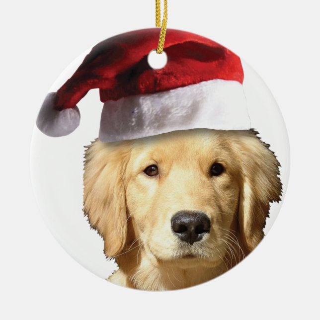 Christmas Golden Retriever Ceramic Ornament (Front)