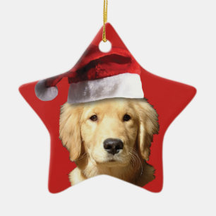 Christmas Golden Retriever Ceramic Ornament