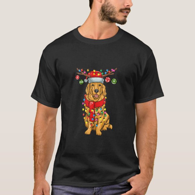 Christmas Golden Retriever Dog Holiday Lights With T-Shirt (Front)