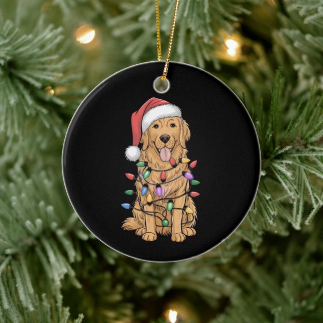 Christmas Golden Retriever Dog Lover Gift Mom Dad Ceramic Ornament (Tree)