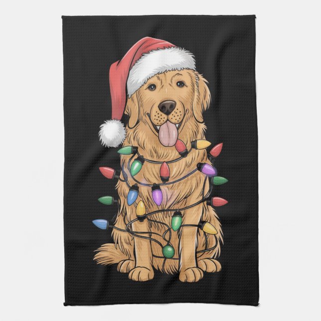 Christmas Golden Retriever Dog Lover Gift Mom Dad Kitchen Towel (Vertical)