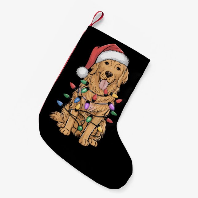 Christmas Golden Retriever Dog Lover Gift Mom Dad Small Christmas Stocking (Front (Hanging))