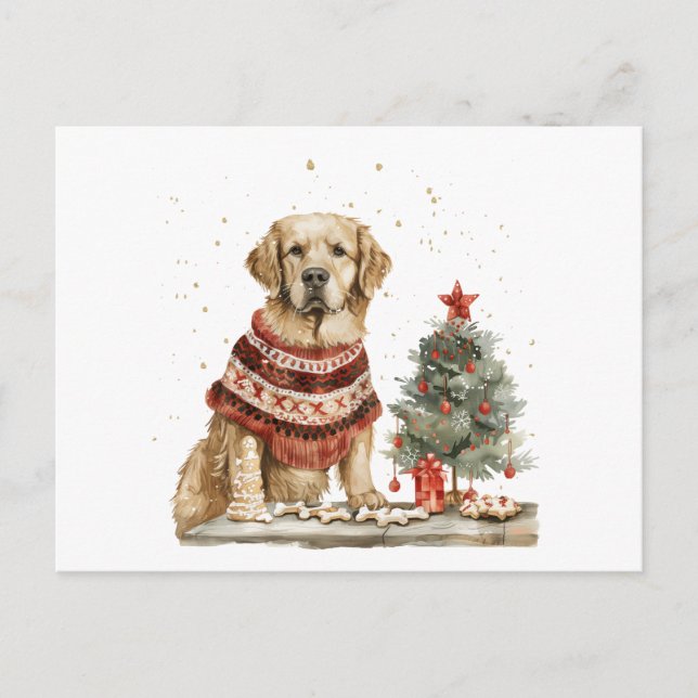 Christmas Golden Retriever Dog Postcard (Front)