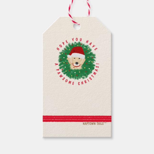 Christmas Golden Retriever Dog Wreath Gift Tag Set (Front)