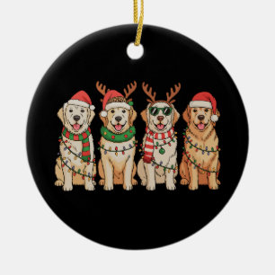 Christmas Golden Retriever Dog Xmas Lights Santa Ceramic Ornament