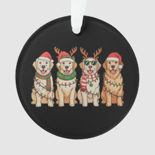 Christmas Golden Retriever Dog Xmas Lights Santa Ornament