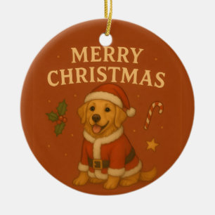 Christmas Golden Retriever Dog Xmas Santa Puppy Ceramic Ornament