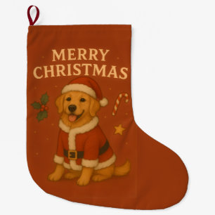 Christmas Golden Retriever Dog Xmas Santa Puppy Large Christmas Stocking