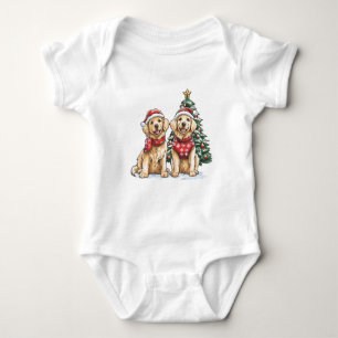 Christmas Golden Retriever Dogs Baby Bodysuit