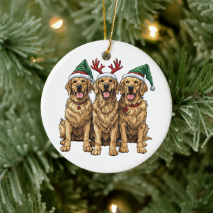 Christmas Golden Retriever Dogs Ceramic Ornament