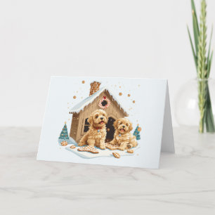 Christmas Golden Retriever Dogs Gingerbread House Card