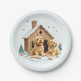 Christmas Golden Retriever Dogs Gingerbread House Paper Plate