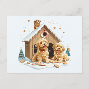 Christmas Golden Retriever Dogs Gingerbread House Postcard