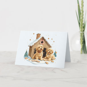 Christmas Golden Retriever Dogs Gingerbread House Thank You Card