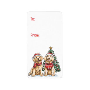 Christmas Golden Retriever Dogs Label