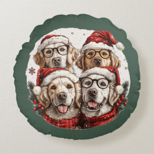 Christmas Golden Retriever Dogs Round Pillow
