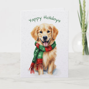 Christmas Golden Retriever In Snowflakes Holiday Card