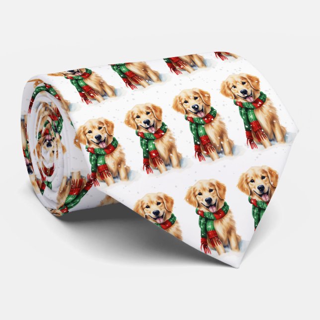 Christmas Golden Retriever In Snowflakes Tie (Rolled)