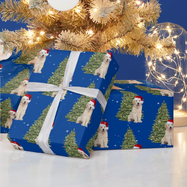 Christmas Golden Retriever In Snowflakes Wrapping Paper (Holidays)