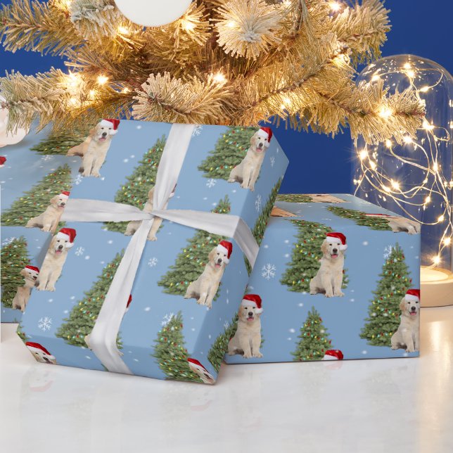 Christmas Golden Retriever In Snowflakes Wrapping Paper (Holidays)