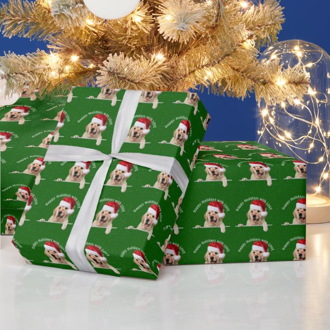 Christmas Golden Retriever Lipstick Kisses Wrapping Paper (Holidays)