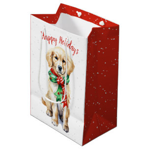 Christmas Golden Retriever Medium Gift Bag