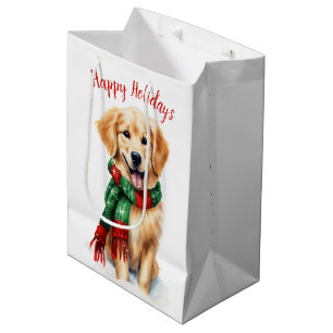 Christmas Golden Retriever Medium Gift Bag