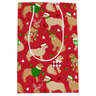 Christmas Golden Retriever Medium Gift Bag