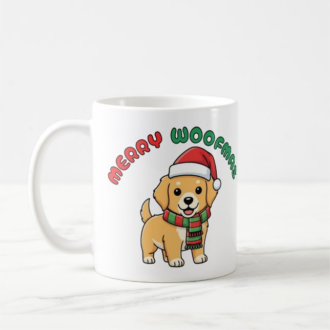 Christmas Golden Retriever Mug: Merry Woofmas Coffee Mug (Left)