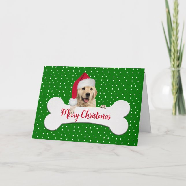 Christmas Golden Retriever On Bone  Holiday Card (Front)