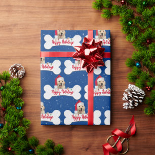 Christmas Golden Retriever on Dog Bone  Wrapping Paper