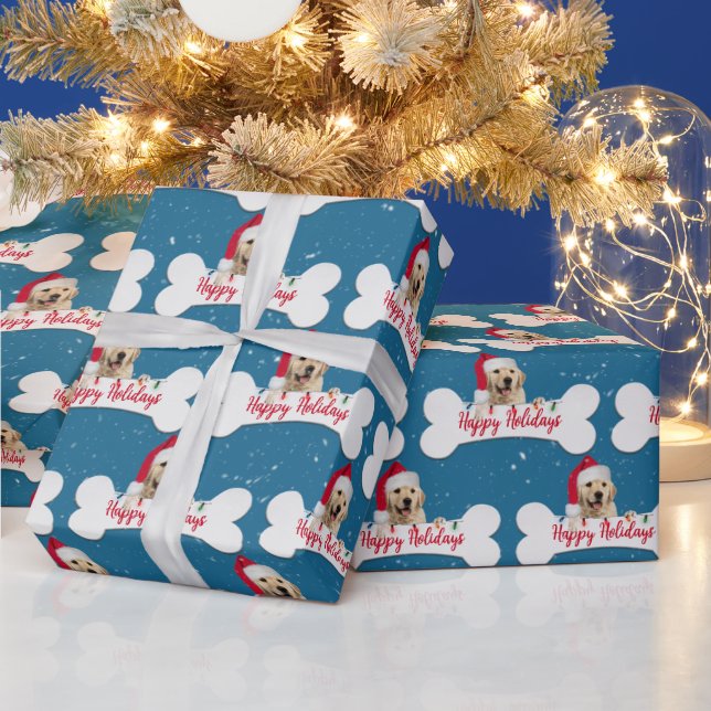 Christmas Golden Retriever on Dog Bone  Wrapping Paper (Holidays)