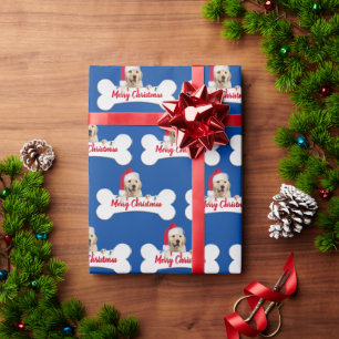 Christmas Golden Retriever on Dog Bone  Wrapping Paper