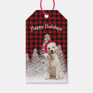 Christmas Golden Retriever On Plaid   Gift Tags
