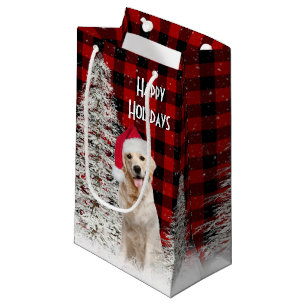 Christmas Golden Retriever On Plaid  Small Gift Bag